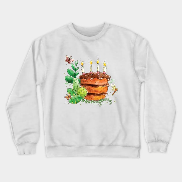 Cake and Cactus Crewneck Sweatshirt by Vicky Kuhn Illustration